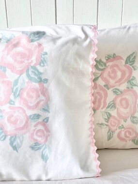 Vintage Pink Floral Shabby Chic Lady Pepperell King Size Pillowcases